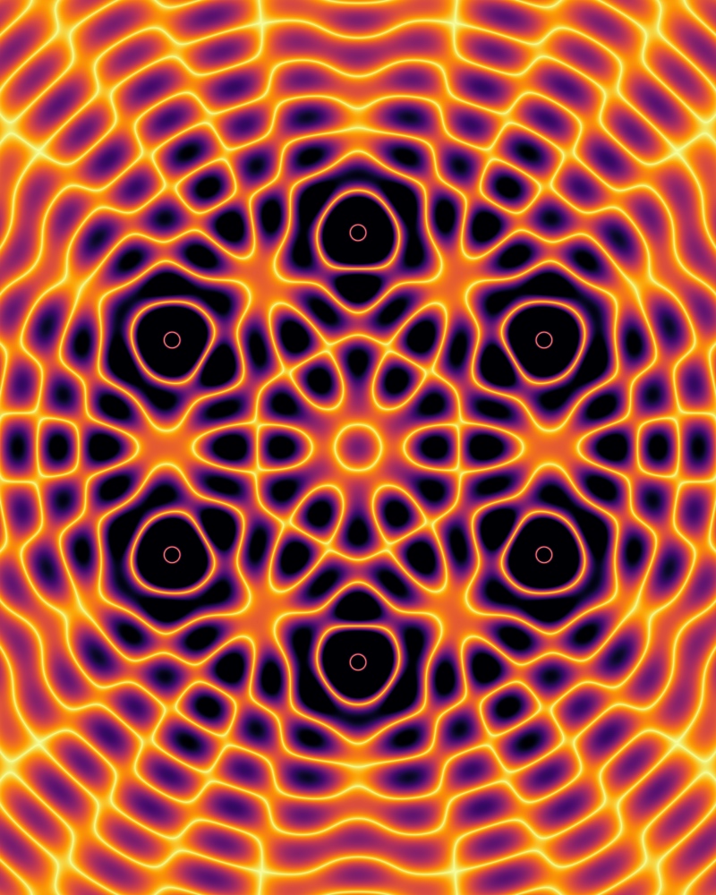 12-frame animated lenticular hologram. Wave interference pattern formed with 6 sinc functions.