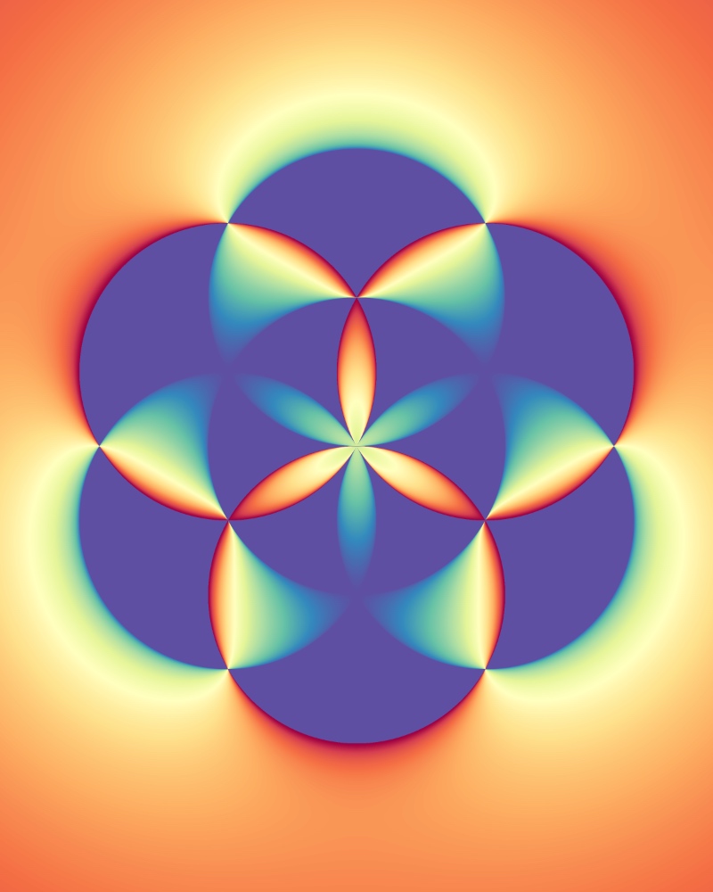 Fuzzy graph remix on the Seed of Life. Handmade 12-frame lenticular hologram.